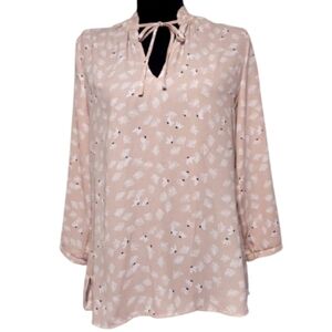 Halogen Women's Long Sleeve Pink Blouse Ruffled Neckline Size Small